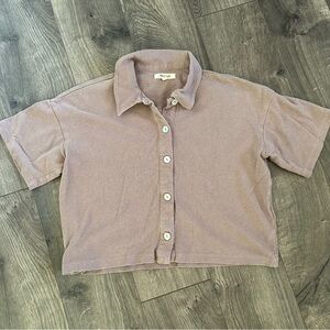 Madewell Hemp Dusty Mauve Button Down Crop Top